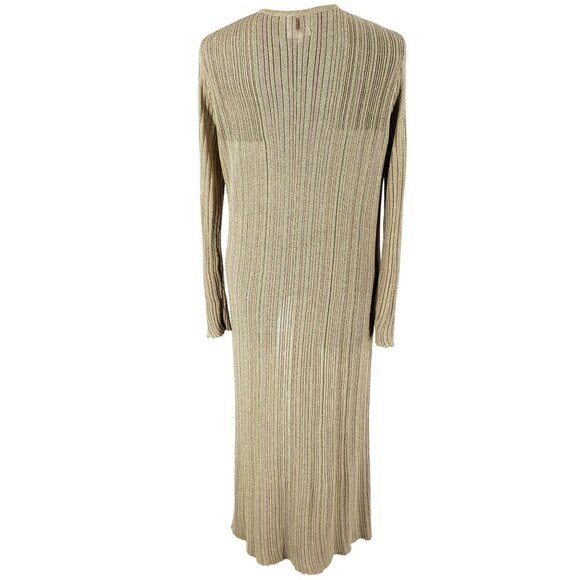 Misa Gold Knit Open Front Long Line Cardigan Duster Womens XS Coastal Grandma - Picture 3 of 13